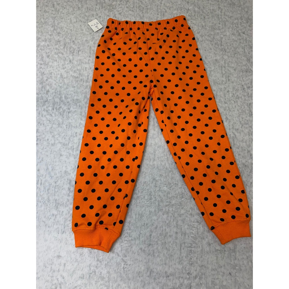 Disney Minnie Mouse Toddler Girls Orange Black Polka Dot Jogger Pants 4T New